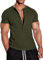 Muscle Cmdr Men's Sommer Waffle Henley Shirts Short Sleeve T-Shirt Stylish Casual 5 Buton Placket Underwear Green L