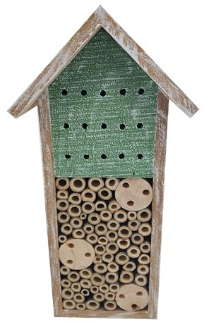 Dehner Natura Premium Insektenhotel Galway, Bienenhotel nachhaltig, Insektenhaus/Nistkasten für Bienen/Schmetterlinge/Käfer, ca. 15 x 30 x 13 cm, aus FSC-zertifiziertem Tannenholz/Bambus, braun/grün