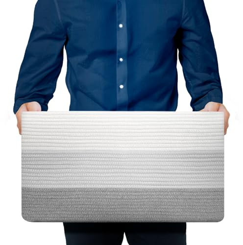 BLUMIDO Aufbewahrungskorb Groß - Rechteckiger Baumwollkorb mit Griff – Großer Korb für Decken Wohnzimmer – 55x43x30 cm – Gradient Grau – Wäschekorb geflochten – Aufbewahrung Spielzeug Kinderzimmer