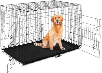 IOOMVOL Hundekäfig Hundebox Klappbar Transportabler Haustierkäfig Käfige für Haustiere Eisenhaltig Rostschutz Großer Raum 2 Türen mit Palette 120x74x80cm