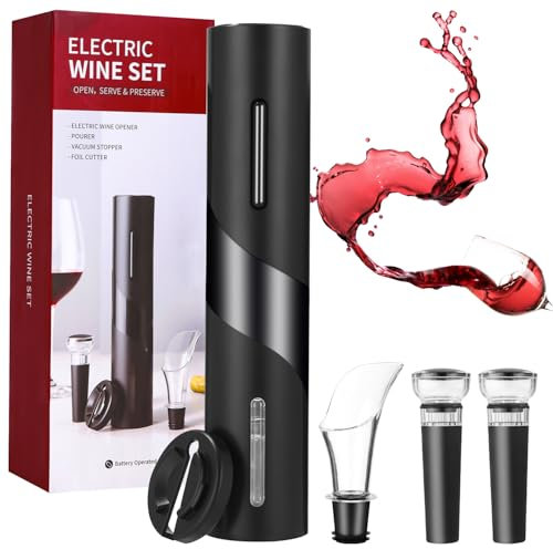 FAOKZE Korkenzieher Elektrisch, Automatischer Flaschenöffner, Weinflaschenöffner Set enthält Folienschneider, Weinausgießer und Vakuum Weinverschluss, Batteriebetrieben