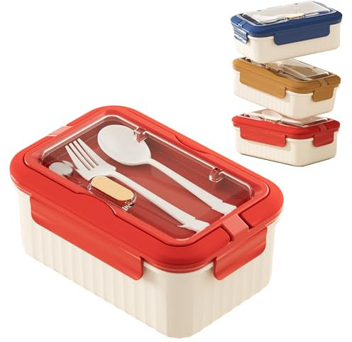 BRYN Bento Lunch Box Micro Ondable, 1400 Ml Boite Repas avec 3 Compartiments et Couverts, Boite à Lunch pour Pique-Nique, Travail, Écoles, Camping et Fitness (Rouge)