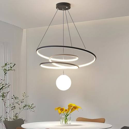 Deliouay Moderne Esstisch-Pendelleuchte LED Dimmbare Esstischlampe Hängend, Moderne Kronleuchter mit Fernbedienung, Linear Design Hängeleuchte, für Wohnzimmer Esszimmer Küche Büro (Schwarz)
