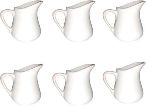 Pack of 6 80ml White Ceramic Milk Jug Gravy Jug Small Milk Jug Mini Creamer Jug Custard Jug Sauce Jug with Handle and Pour Spout suitable for Milk, Cream and Serving sauces with Meals (6, 2.7oz)
