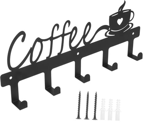 Cabilock Estante Para Tazas De Café Negro Soporte De Pared Para Tazas Colgador De Pared Para Guardar y Toallas Cocina