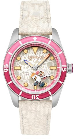 Spinnaker Fleuss SP-5160 Herren-Armbanduhr mit Nylonband, Automatik, Spongebob Schwammkopf, Frenemies, limitierte Auflage, 43 mm, Sandweiß
