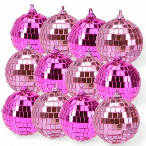 MIJOMA Set Spiegelkugeln zum Aufhängen: Discokugel, Christbaumkugeln & Heimdekoration, Weihnachtsdekoration & Partydekoration für stilvolle Atmosphäre (Rosa-Pink, 8 cm - 12 Stück)