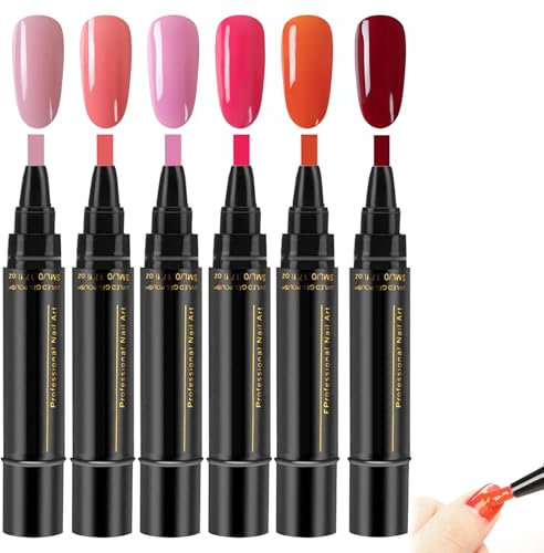 Liameph Nail Varnish Pens 6 Pcs Nail Pens Nail Polish Pens Uk Nail Pens Polish Nail Polish Pen,Nail Polish Gel Pens 3 in 1 Gel Nail Polish Pen 8ml One-Step DIY LED Nail Polish Pen Manicure Tools