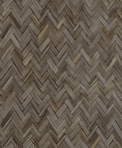 Rasch Tapete 410358 - Vliestapete mit Holzoptik im Fischgrat-Muster in Dunkelbraun aus der Kollektion Beachhouse