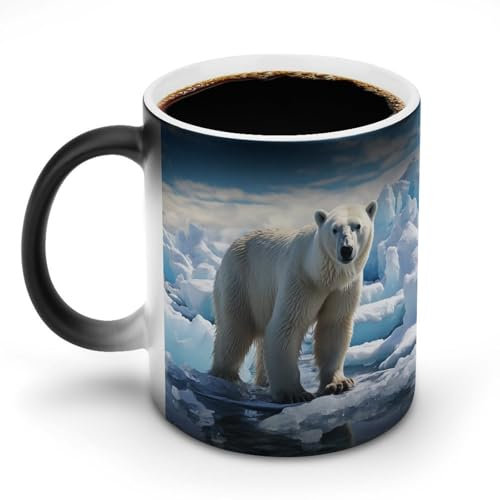 HETVBNS Mug thermochromique en céramique motif ours polaire glacé - 355 ml - Tasse humoristique magique et amusante - Tasse à café changeant de chaleur - Cadeau fantaisie pour la famille, les amis, un