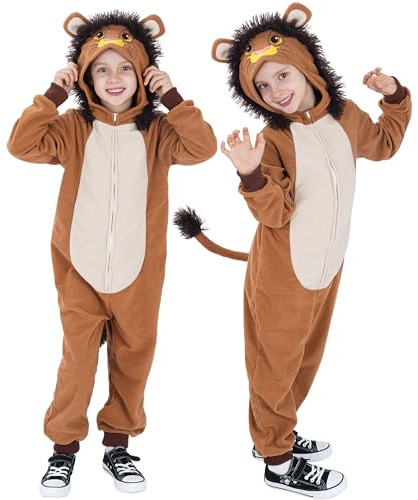 Sincere Party Kinder Löwe Oneise Kostüm, Löwe Tier Jumpsuit für Unisex Jungen und Mädchen, Tier Thema Party Outfit für Kinder L 8-10