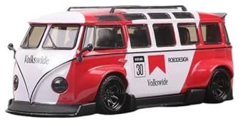 YRXIAO Modellbausatz Auto 1:64 Für VW T1 Bus Kombi Wide Body Mmodifiziertes Auto Legierung Modellauto Legierung Automodell Klassisches Sammlermetall Für Wohndekorationen(Red White)