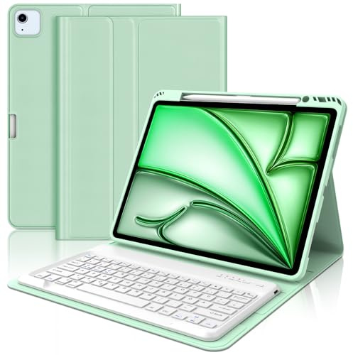 WAVATA Tastatur für iPad Air 13 M4 2026/M2 2024/M3 2025, Hülle mit Tastatur für iPad Pro 12.9 6/5/4/3 Gen (2018-2022) Keyboard Magnetische Bluetooth QWERTZ Layout, Grasgrün