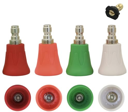 Pressure Washer Nozzle Tips Set, 5-Pack 1/4 Quick Connect Power Washer Spray Tips, Stainless Steel High Pressure Washer Nozzle with Rubber Protector, Pressure Washer Accessories for Car Home Cleaning