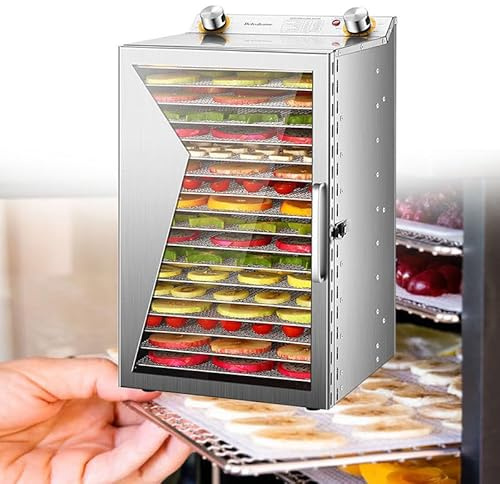 WEIMILOR Dörrautomat aus Edelstahl, XXL-Trockenfläche, einstellbare Temperatur 30–90 °C, 24 Stunden, BPA-frei, 12/18 Edelstahltabletts,18Layers