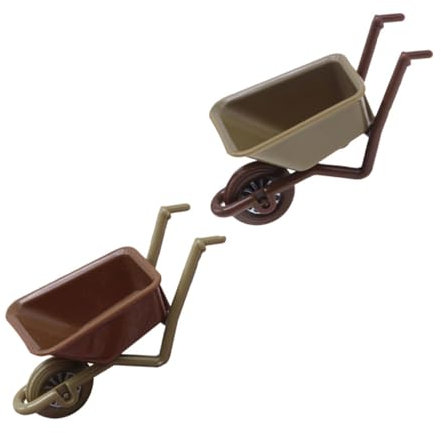 Gatuida 2 Stück Miniatur Schubkarren Modellset Dekorativer Mini Gartenwagen für Puppenhaus Tisch und Braun und Grün für Miniatur Landschaften und Sammlungen