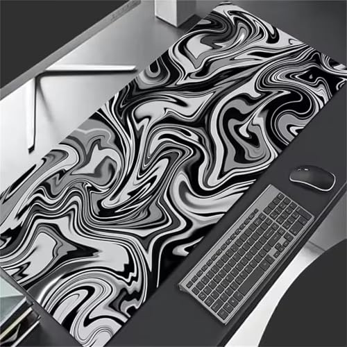 Yoonqun Gaming Mauspad 900x300x3 mm,Grauschwarze Flüssigkeit Mousepad XXL Groß Tischunterlage mit Vernähte Kanten Waschbares rutschfeste Mauspads für Tastatur, PC, Laptop