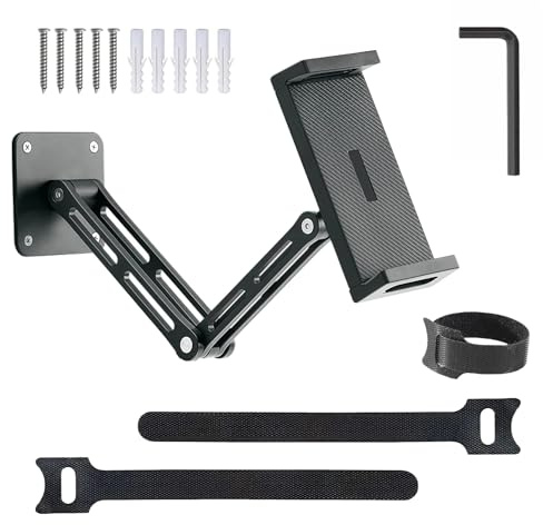 PhieeSeriy Tablet Wall Mount Holder, 360° Swivel Adjustable iPad Wall Holder, Aluminum Foldable Arm for iPad Mini/Air/Pro/Galaxy Tab/Switch, Tablet Stand for Bed, for 4-12.9 Phones and Tablets