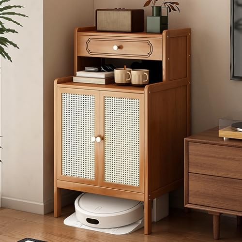 HARELA Aufbewahrungsschrank für Saugroboter Mit Türen Und Schubladen, Roboter-Staubsauger Aufbewahrungsregal, Beistelltisch für Wohnzimmer oder Home Office(Brown)