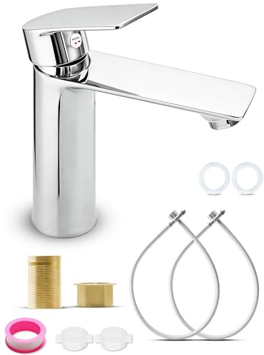 Mitigeur Lavabo Salle de Bain - Robinet Salle Bain Monocommande Bec Hauteur 120 mm G3/8 Chromé avec Outils et Accessoires Inclus Installation Facile