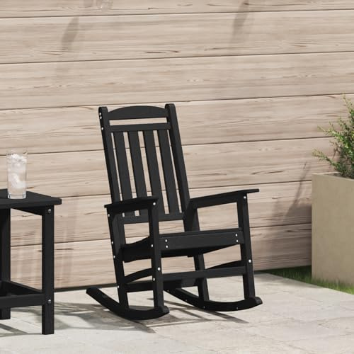 IBUQDDV Garten Schaukelstuhl Schwarz 70x92x108 cm HDPE aus natürlichem Holz mit UV-Schutz für Balkon Terrasse Veranda Außenbereich