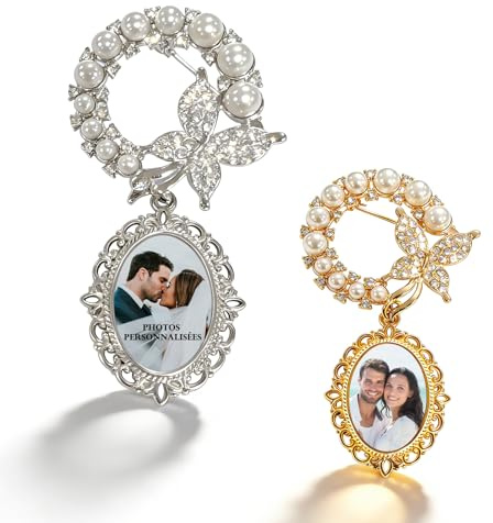 Personnalisé Photo Bouquet de Mariage Broche de Mariage Mariés épingles Décoratives Personnalisées pour les Mariages Cérémonies de Remise de Diplômes Commémoratives