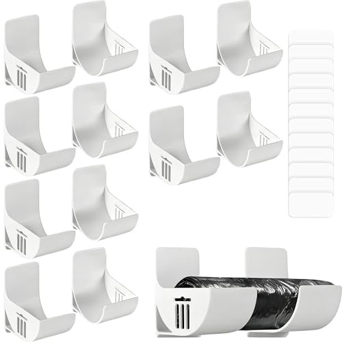ROVENLIFEGO 6 Pairs Self-Adhesive Plastic Bag Holder, White | Bin Bag Holder, Foil & Cling Film Dispenser, Wall Mounted Cupboard Door Storage, Kitchen Foil Organiser