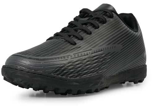 Eggseed Boys Football Boots Kids Astro Turf Trainers Lace-Up Junior Sports Shoes 7–14 Years Cushioned Grip Durable Design Black Size 5 UK Big Kids 38 EU