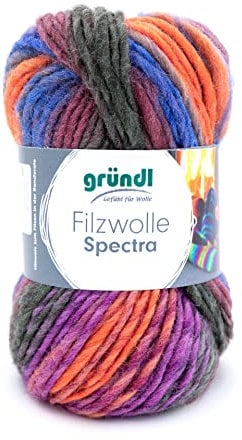 Gründl Filzwolle Spectra, (OEKO-TEX zertifiziert, 100% Schurwolle zum Filzen, 100 g / 100 m, 1 Knäuel á 100 g), colored fruits multicolor