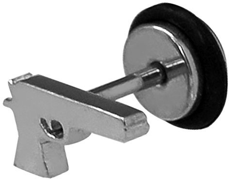 Soul-Cats 1Stück Fakeplug Ohrstecker Pistole Knarre Fake Edelstahl silber schwarz, Farbe: Silber