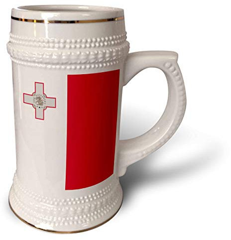 3dRose Malteser-Flagge, weiß und rot mit silbernem George-Kreuz-Galanterie-Preis, Bandiera ta Malta-Stein, Tasse, 510 ml (STN_158369_1), 624 ml