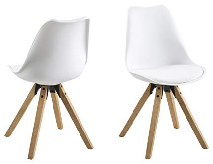 AC Design Furniture 63528 Stuhl Nadia 2-er Set Beine Eichegebeizt, ölbehandelt, weiß, B: 48,5 x T:55 x H: 85 cm