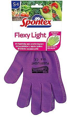 Spontex Flexy Light, flexible Damenhandschuhe für Garten- und Hobbyarbeiten, mit Anti-Rutsch-Noppen, aus Textilstrick, Größe S, 2 Paar