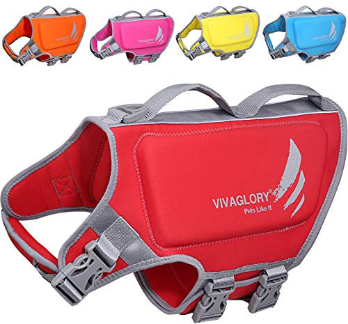 VIVAGLORY High Buoyancy Schwimmweste Hund, Rettungsweste, Hundeschwimmweste für Bootfahren, Schwimmhilfe & Auftrieb, L, Rot