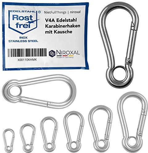 5 unidades 12-mm Mosquetón de acero inoxidable tipo gancho con guardacabo ce V4A corma robusta con ojo carga de ruptura 1900 kg bomberos 316 12x140-mm