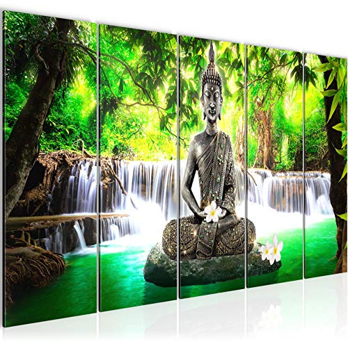 Runa Art Bild Buddha Wasserfall Wandbilder auf Vlies Leinwand 5 Teilig Wanddekoration Wohnzimmer Schlafzimmer 503556a