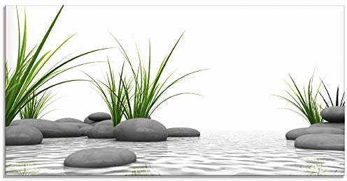 ARTland Wanddeko Glasbilder Wandbild Glas Bild einteilig 60x30 cm Querformat Wellness Zen 3D Steine Entspannung Spa Gräser See Modern T6CD