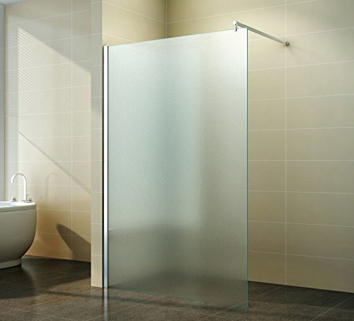 Duschwand Glas 10mm Sicherheitsglas - Begehbare Duschabtrennung Glaswand Easy Clean Nano Beschichtung - Walk - Duschwand Vollsatiniert 80 cm - ebenerdig - Duschtrennwand mit Edelstahl-Zubehör