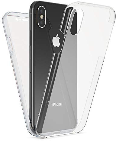 NALIA Full Body Case compatible with iPhone XS Max, Protective Front & Back Smart-Phone Hard-Cover with Tempered Glass Screen Protector, Slim-Fit Shockproof Bumper Thin Skin Etui, Color:Transparent
