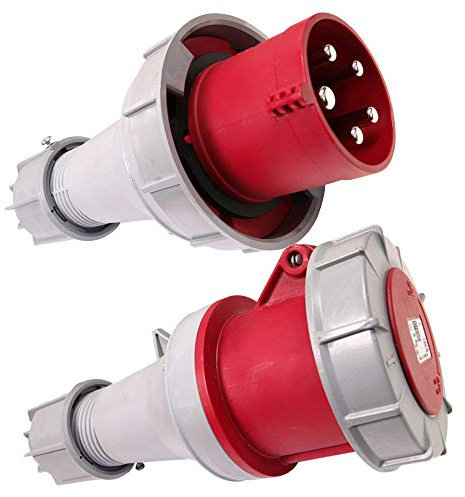 PCE 63 AMP 3P+N+E 415 V IP67 Schutzstecker und Buchse, 5-polig, 63 A, wasserdicht, dreiphasig, männlich und weiblich