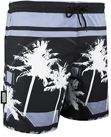 GUGGEN Mountain Badehose für Herren Schnelltrocknende Badeshorts 2148 mit Kordelzug Beachshorts Boardshorts Schwimmhose Männer Palmen Beach Farbe Schwarz XL