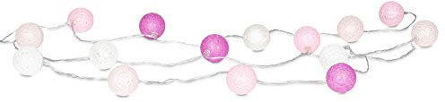 levandeo 15er Lichterkette LED Kugeln Lampions Baumwolle Rosa Pink Weiß Cotton Girlande Deko Cottonballs