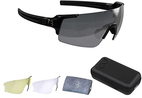 BBB Cycling Fahrradbrille FullView | Herren und Damen Sportbrille Sonnenbrille | mit drei Wechselgläsern | Polycarbonat Grilamid | MTB Rennrad Urban Radsport | Glänzend Schwarz | BSG-63