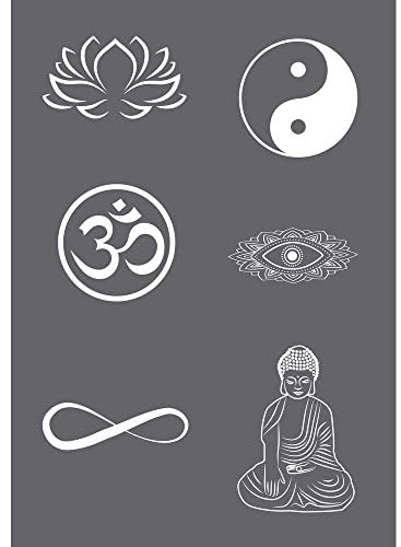 Rayher 45136000 Siebdruck-Schablone Symbole, A5, 1 Schablone mit 6 Motiven + 1 Rakel, für tolle Prints auf Textil, Holz, Beton etc, Farblos