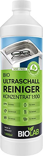 BIOLAB Bio Ultraschallreiniger Konzentrat 1000 ml - zur Reinigung von Brille, Schmuck, Zahnprothesen, Münzen - Ultraschall Reinigungsflüssigkeit für Ultraschallreinigungsgerät