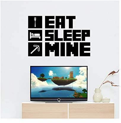 StickerDeen | Eat Sleep Mine Quote - Gaming Kids Boys Girls Teenager Bedroom, Man Cave Room Home PC, PS5 Craft Wall Art Vinyl Decal Sticker Gift | (Large) (Black)