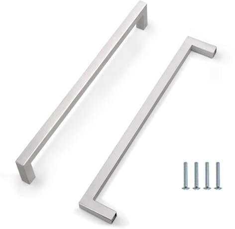 Dreneco 2 Pack Kitchen Door Handles, Drawer Knobs, Cabinet Handles Stainless Steel Square Kitchen Cupboard Handles, 256mm, Silver (Screws Included)