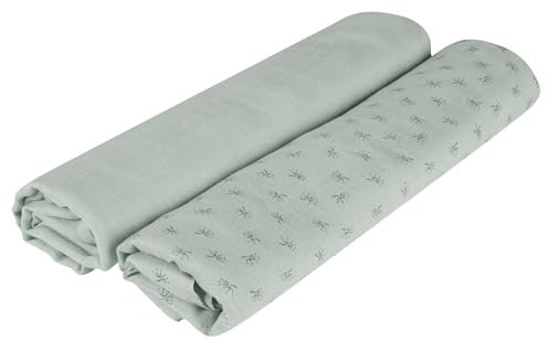 roba organic 2er Set Puck- und Stilltuch 'Lil Planet‘ frosty green, Bio-Baumwolle, GOTS, 120 x 120 cm