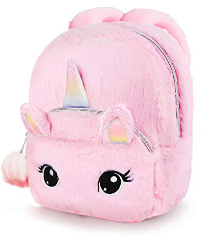 Hifot Einhorn Plüsch Rucksack für Kinder, Kindergarten Büchertasche Netter Weicher Schule Taschen Mini Doppel Schultertasche Einhörner Geschenke für Mädchen