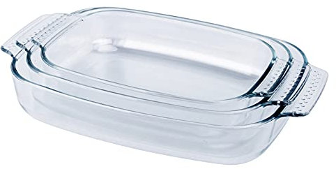Clear Tempered Glass Bakeware Set, Glass Casserole Baking Dish Set for Oven. Dishwasher Safe